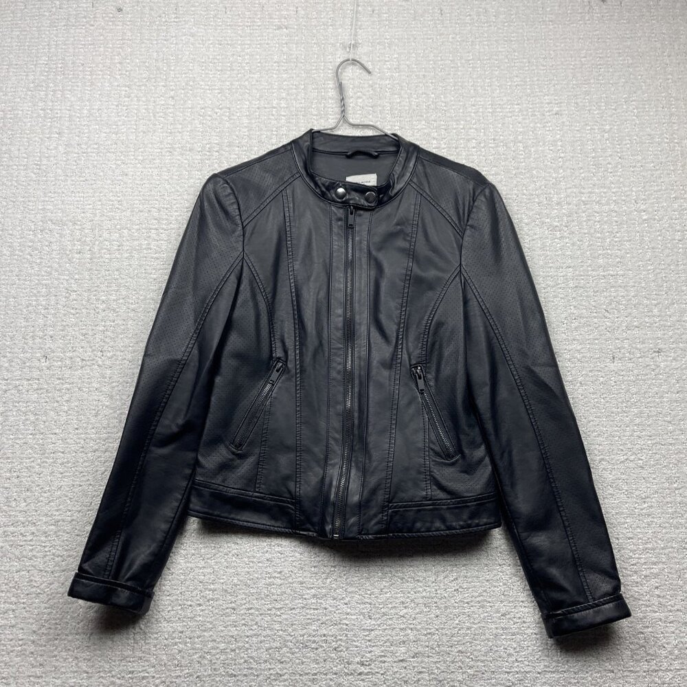 VERO MODA Faux Leather Moto Biker Racing Jacket All Black Women Sz S Y2K Zip